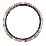 Green Pink And White Argyle Print Car Steering Wheel Cover