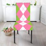 Green Pink And White Argyle Print Dining Chair Slipcover