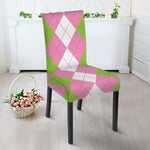 Green Pink And White Argyle Print Dining Chair Slipcover