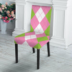 Green Pink And White Argyle Print Dining Chair Slipcover