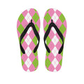 Green Pink And White Argyle Print Flip Flops