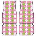 Green Pink And White Argyle Print Front and Back Car Floor Mats