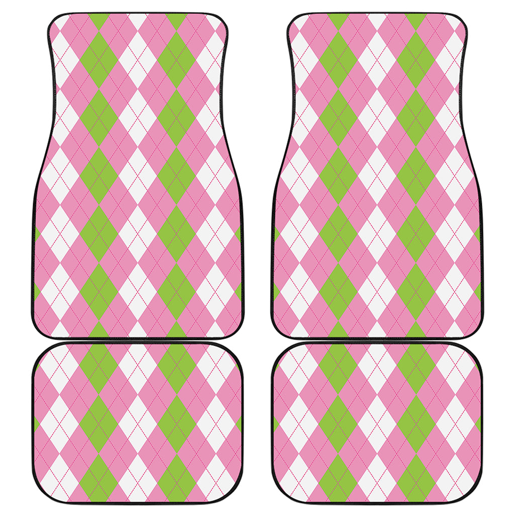 Green Pink And White Argyle Print Front and Back Car Floor Mats