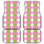 Green Pink And White Argyle Print Front and Back Car Floor Mats