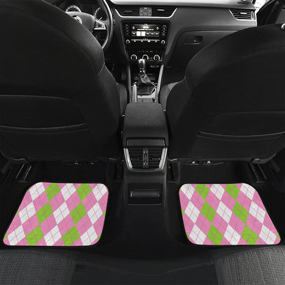 Green Pink And White Argyle Print Front and Back Car Floor Mats