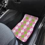 Green Pink And White Argyle Print Front and Back Car Floor Mats