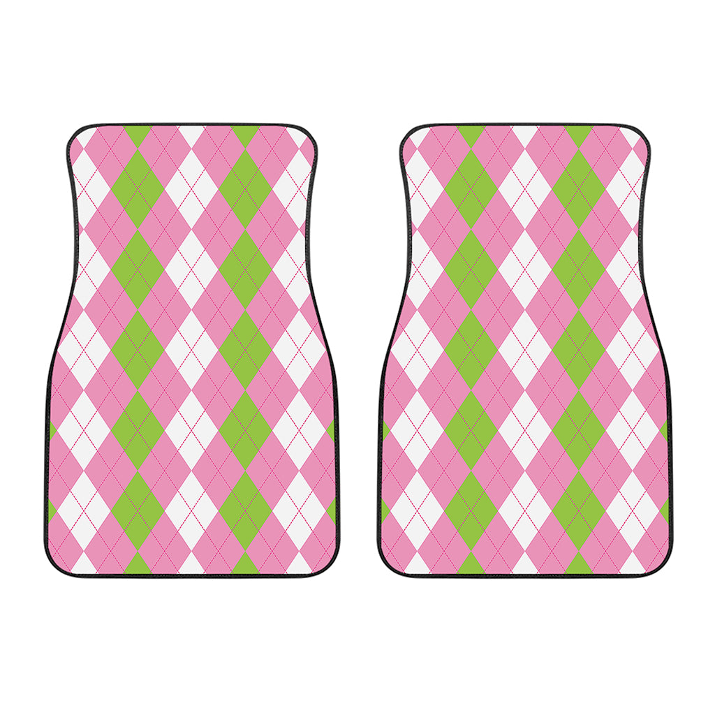 Green Pink And White Argyle Print Front Car Floor Mats