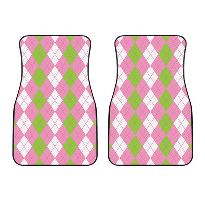 Green Pink And White Argyle Print Front Car Floor Mats