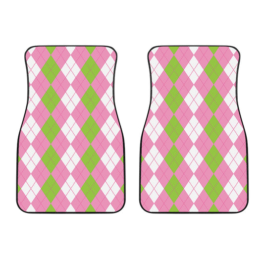 Green Pink And White Argyle Print Front Car Floor Mats