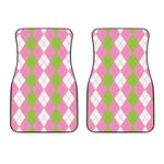 Green Pink And White Argyle Print Front Car Floor Mats