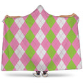 Green Pink And White Argyle Print Hooded Blanket