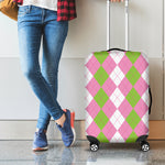 Green Pink And White Argyle Print Luggage Cover