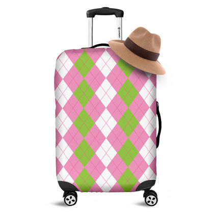 Green Pink And White Argyle Print Luggage Cover