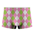 Green Pink And White Argyle Print Men's Boxer Briefs