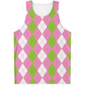 Green Pink And White Argyle Print Men's Tank Top
