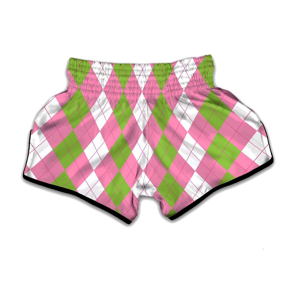 Green Pink And White Argyle Print Muay Thai Boxing Shorts