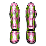 Green Pink And White Argyle Print Muay Thai Shin Guard