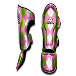 Green Pink And White Argyle Print Muay Thai Shin Guard