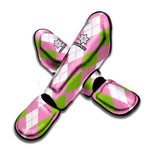 Green Pink And White Argyle Print Muay Thai Shin Guard