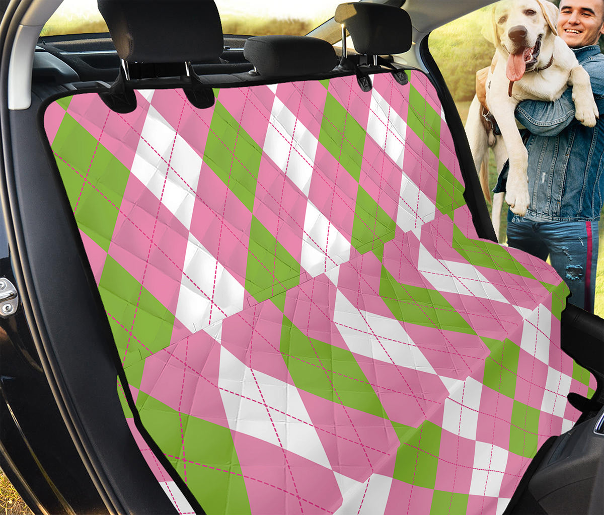 Green Pink And White Argyle Print Pet Car Back Seat Cover