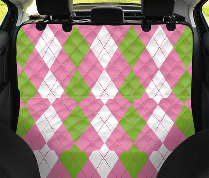 Green Pink And White Argyle Print Pet Car Back Seat Cover