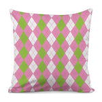 Green Pink And White Argyle Print Pillow Cover