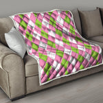 Green Pink And White Argyle Print Quilt