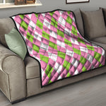 Green Pink And White Argyle Print Quilt