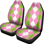 Green Pink And White Argyle Print Universal Fit Car Seat Covers