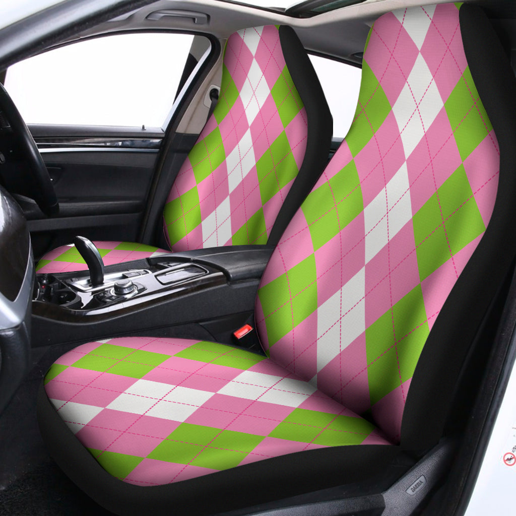 Green Pink And White Argyle Print Universal Fit Car Seat Covers