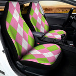 Green Pink And White Argyle Print Universal Fit Car Seat Covers