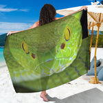 Green Pit Viper Print Beach Sarong Wrap