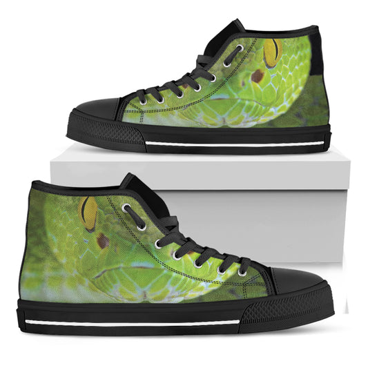 Green Pit Viper Print Black High Top Shoes