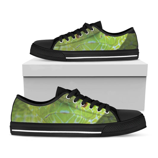 Green Pit Viper Print Black Low Top Shoes 