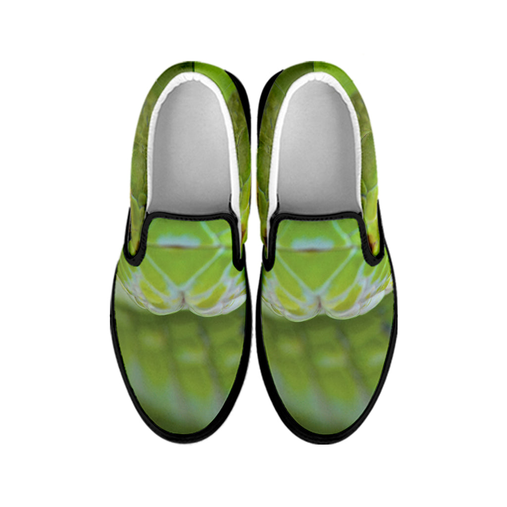 Green Pit Viper Print Black Slip On Shoes