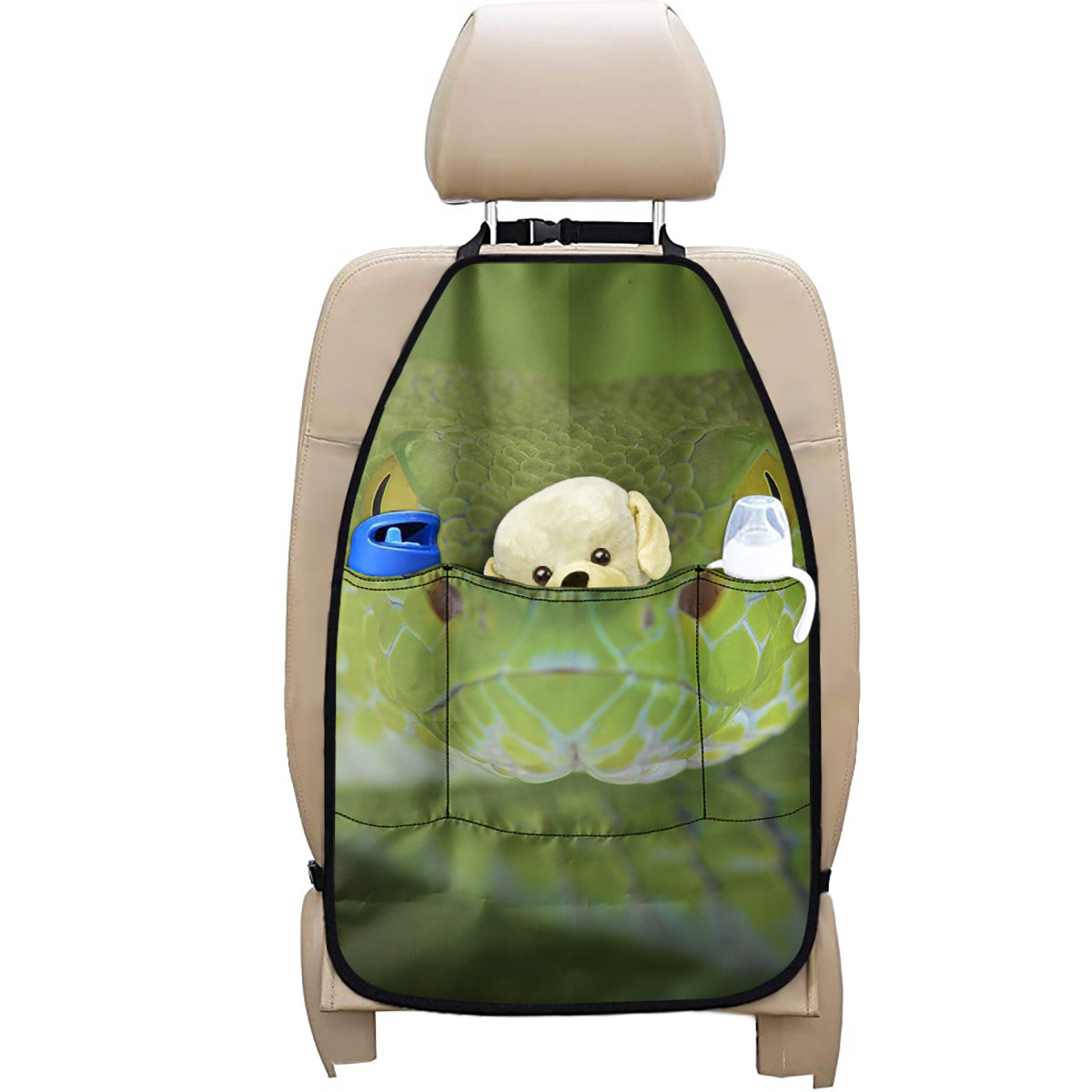 Green Pit Viper Print Car Seat Organizers