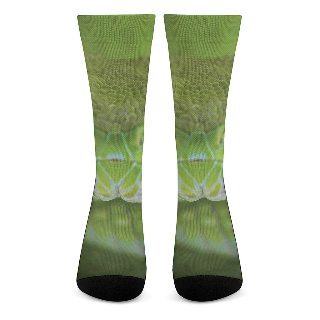 Green Pit Viper Print Crew Socks