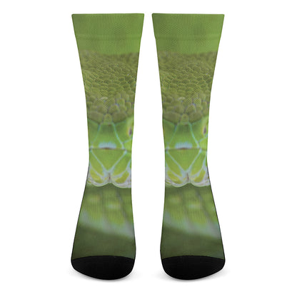 Green Pit Viper Print Crew Socks
