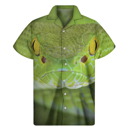 Green Pit Viper Print Men's Short Sleeve Shirt