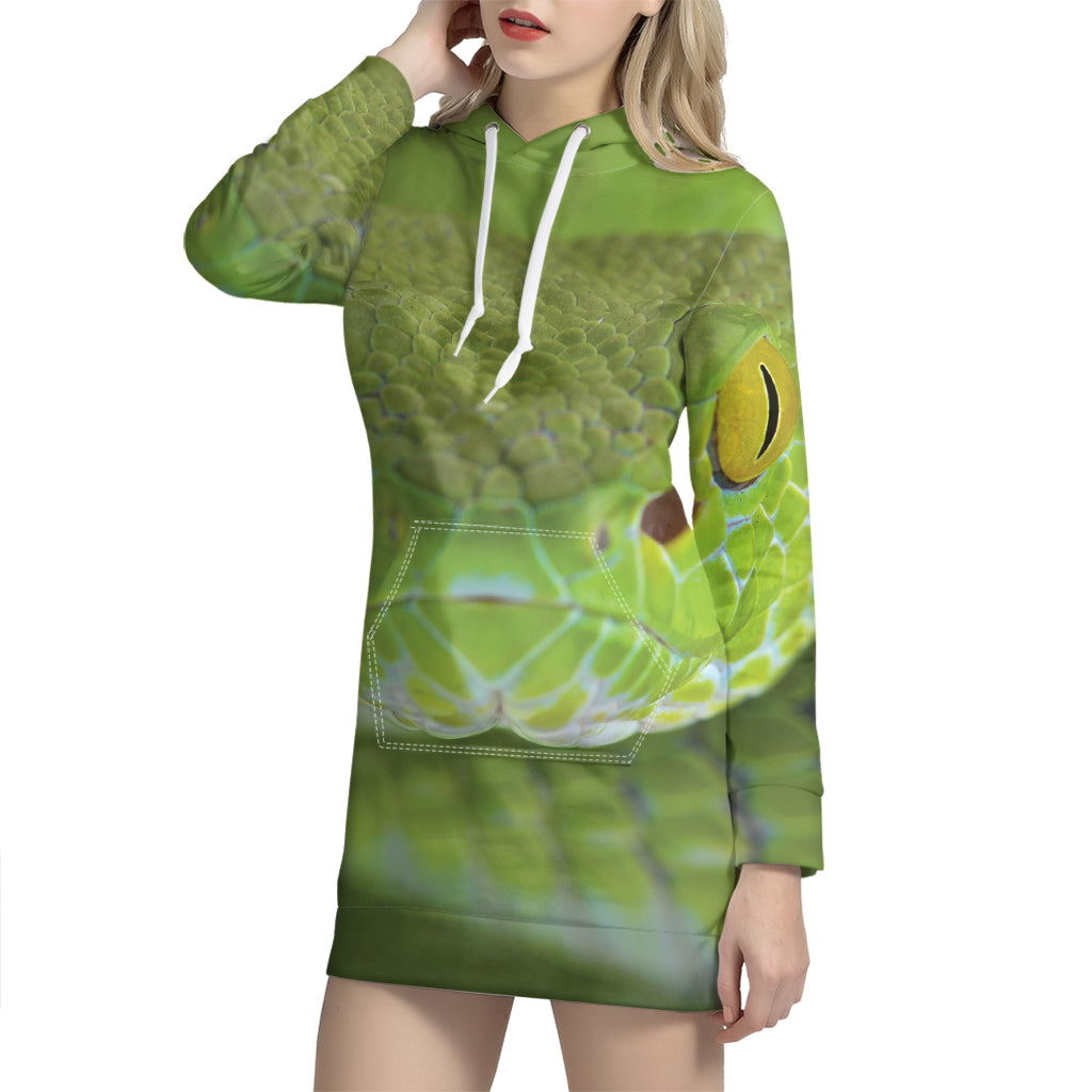 Green Pit Viper Print Pullover Hoodie Dress