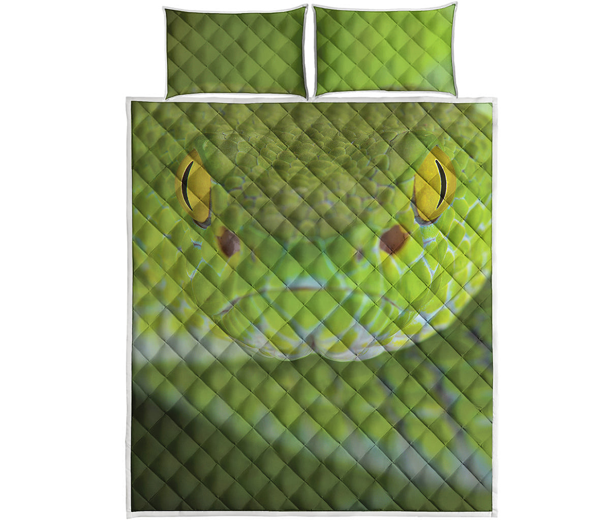 Green Pit Viper Print Quilt Bed Set