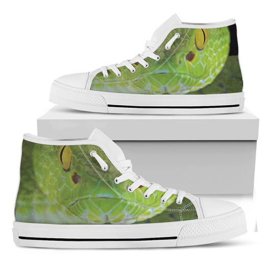 Green Pit Viper Print White High Top Shoes