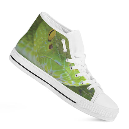 Green Pit Viper Print White High Top Shoes