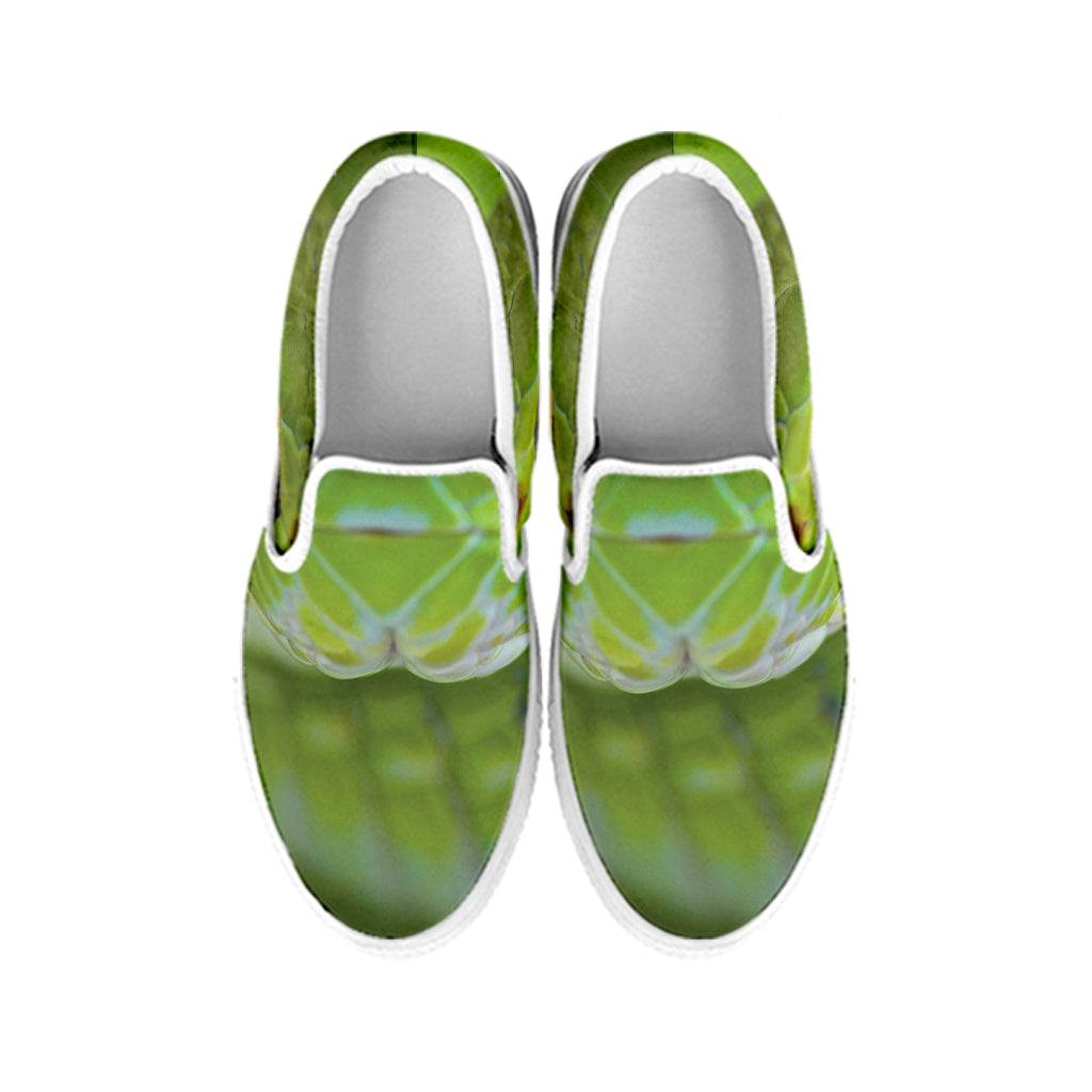 Green Pit Viper Print White Slip On Shoes