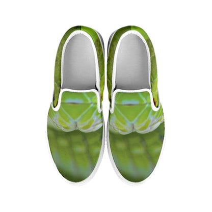 Green Pit Viper Print White Slip On Shoes