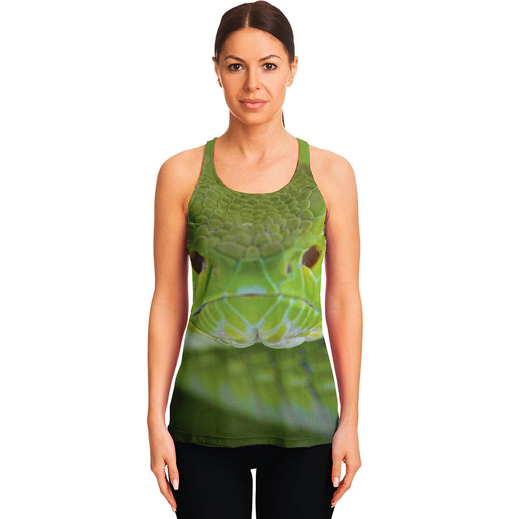 Green Pit Viper Print Women's Racerback Tank Top