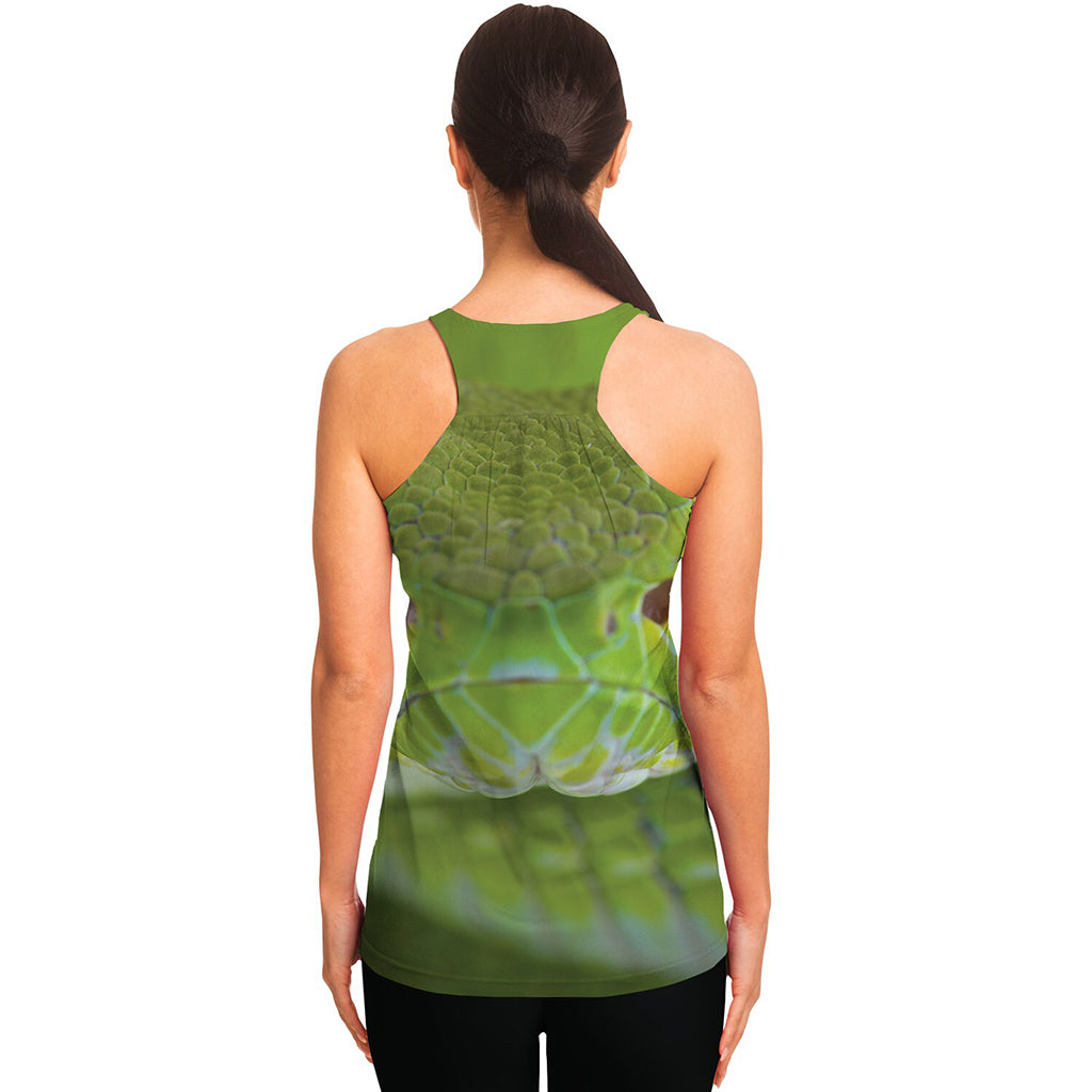 Green Pit Viper Print Women's Racerback Tank Top