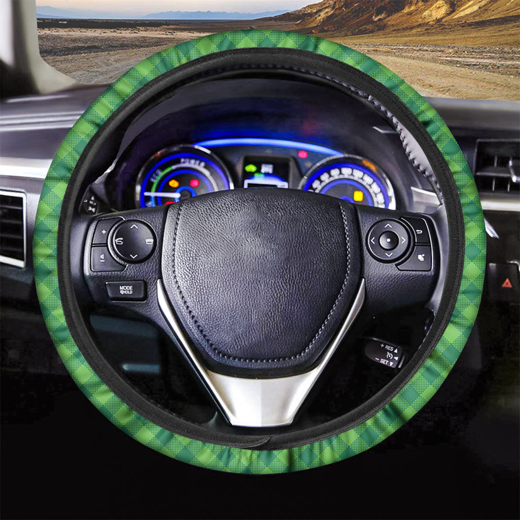 Green Plaid Saint Patrick's Day Print Car Steering Wheel Cover