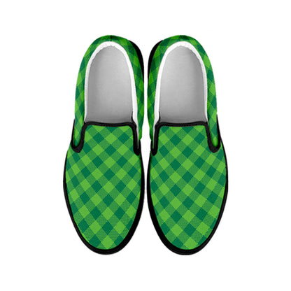 Green Plaid Saint Patrick's Day Print Black Slip On Shoes