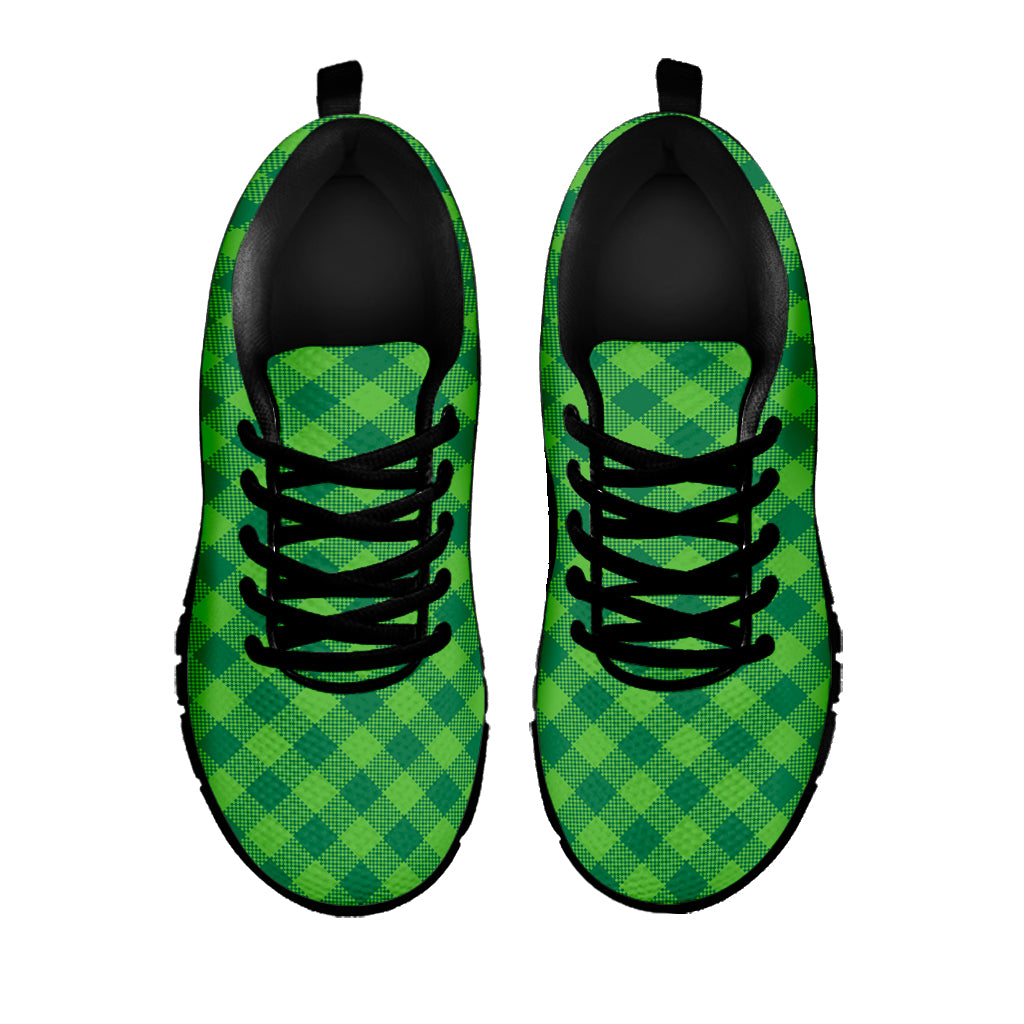 Green Plaid Saint Patrick's Day Print Black Sneakers